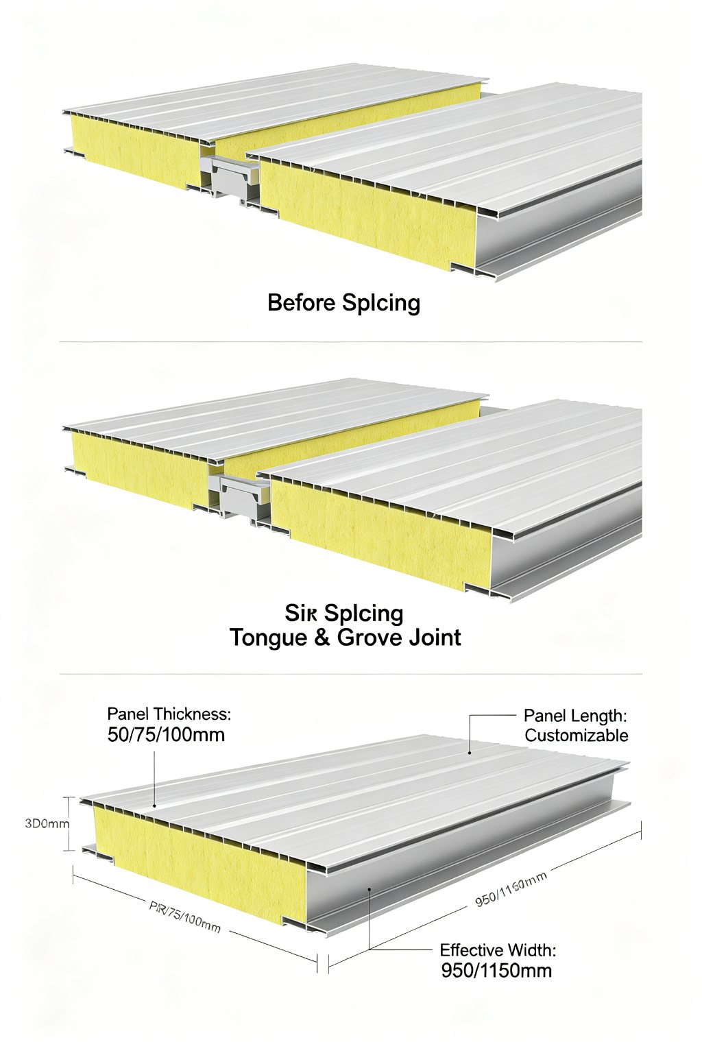 PIR sandwich panel tongue and groove joint